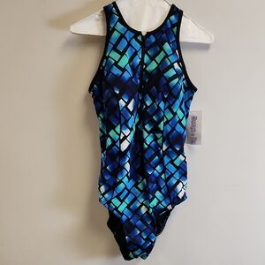 Always For Me Blue and Green Geometric One Piece